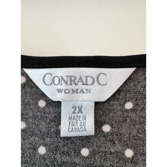 Conrad C Pleated Straps Black V Neck Blouse with White Polka Dots 2X - Picture 7 of 9